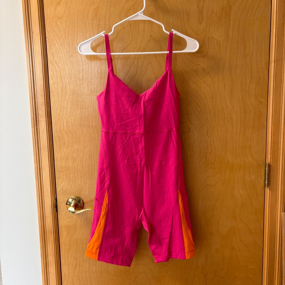 Outdoor Voices TechSweat Bodysuit Women Small Pink Orange Move Free Pockets